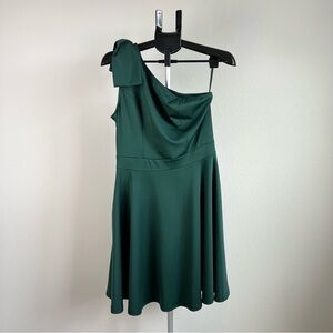 NWT Jasambac Green One Shoulder Bow Dress Women L Emerald Cocktail Party